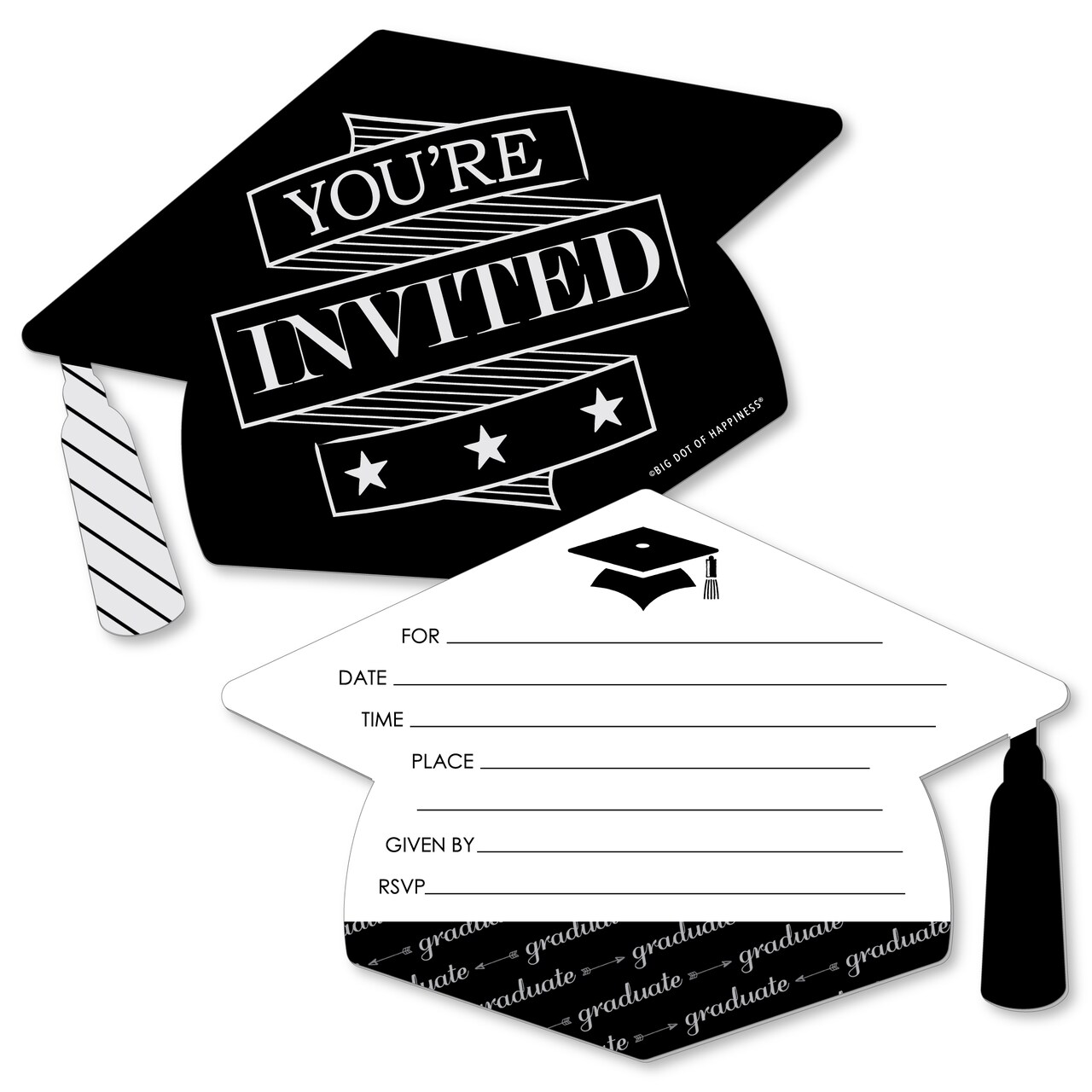 Big Dot of Happiness Graduation Cheers - Shaped Fill-in Invitations - Graduation Party Invitation Cards with Envelopes - Set of 12